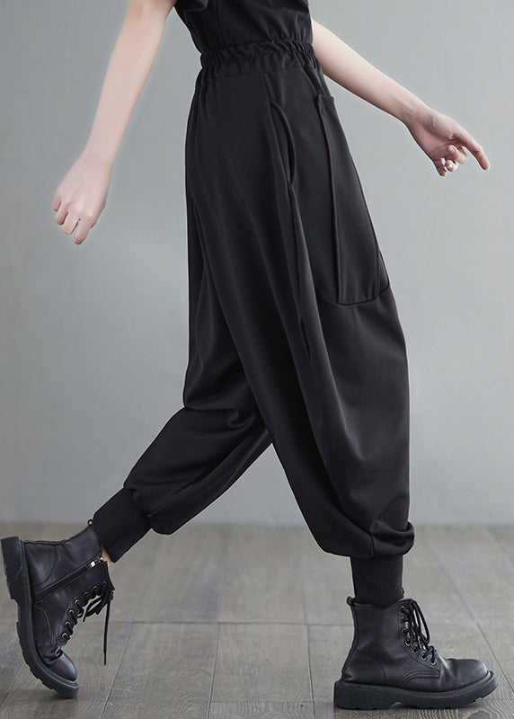 original design Black elastic waist Pockets beam Pants Spring