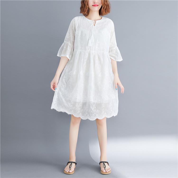 original designed white dresses o neck flare sleeve summer dress baggy dresses bridesmaid dress - Omychic