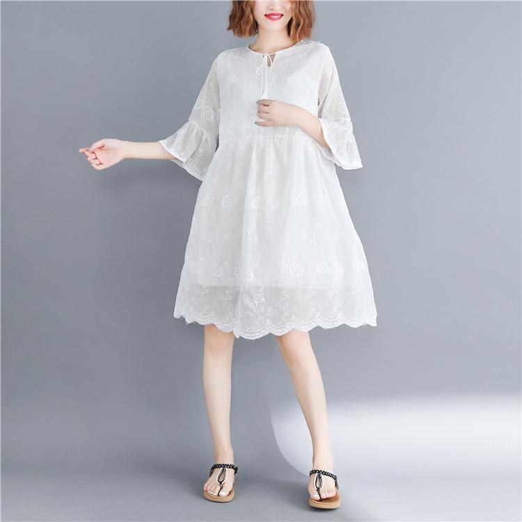 original designed white dresses o neck flare sleeve summer dress baggy dresses bridesmaid dress - Omychic