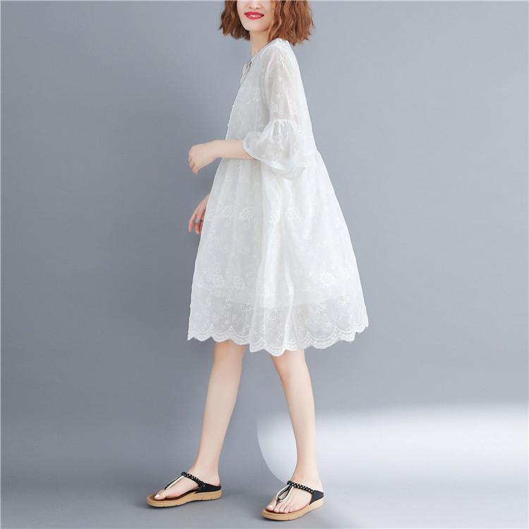 original designed white dresses o neck flare sleeve summer dress baggy dresses bridesmaid dress - Omychic
