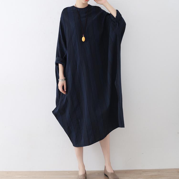 original 2017 fall navy vintage linen dresses plus size hooded asymmetric maxi dress - Omychic