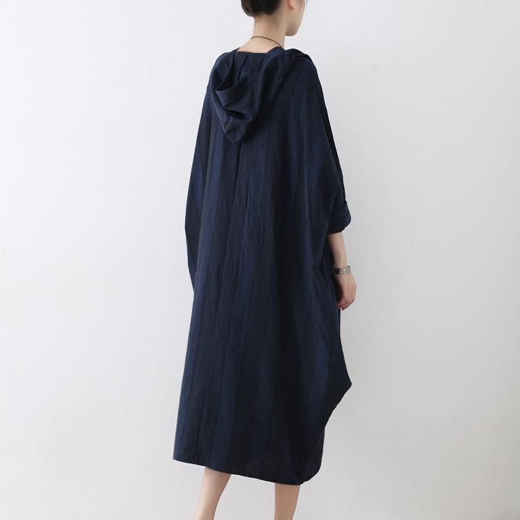 original 2017 fall navy vintage linen dresses plus size hooded asymmetric maxi dress - Omychic