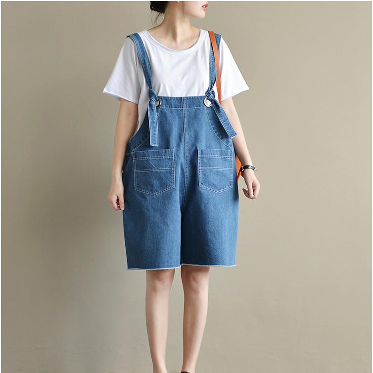 original blue casual jeans plus size stylish jumpsuit shorts - Omychic