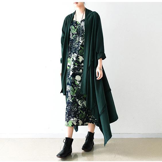 original design 2017 new green silk linen outwear plus size stylish asymmetric trench coats - Omychic