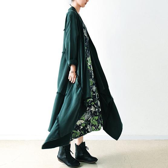 original design 2017 new green silk linen outwear plus size stylish asymmetric trench coats - Omychic