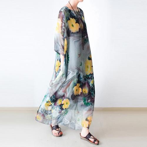 original design new chiffon silk maxi dress plus size two pieces sundress bracelet sleeve print dresses - Omychic