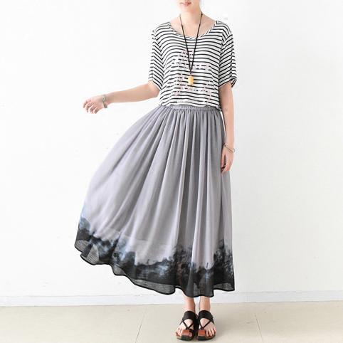 original gray beach skirts print casual large hem maxi skirts - Omychic