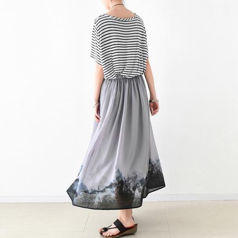 original gray beach skirts print casual large hem maxi skirts - Omychic