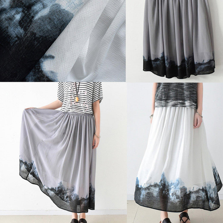 original gray beach skirts print casual large hem maxi skirts - Omychic