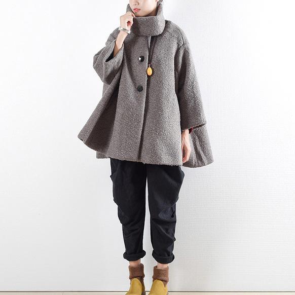 original gray winter woolen cape coats plus size causal cute jackets outwear - Omychic