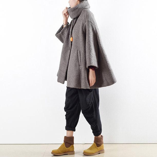 original gray winter woolen cape coats plus size causal cute jackets outwear - Omychic