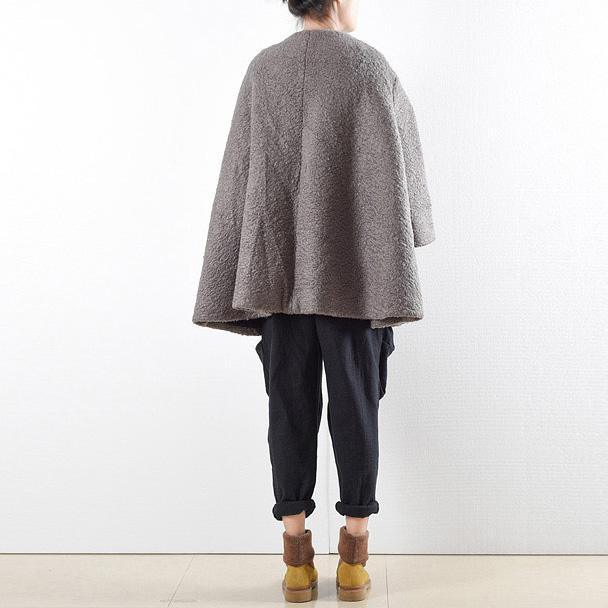 original gray winter woolen cape coats plus size causal cute jackets outwear - Omychic