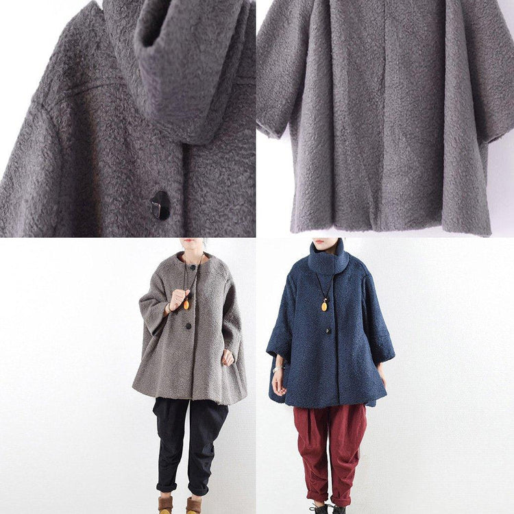 original gray winter woolen cape coats plus size causal cute jackets outwear - Omychic