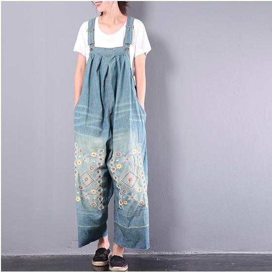 Original New Casual Cotton Jeans Oversize Embroidery Jumpsuit Pants - Omychic