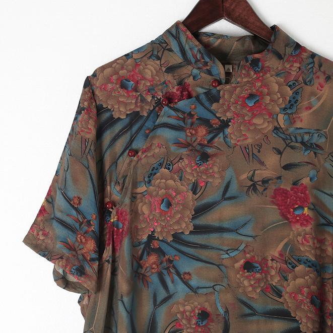 original prints casual linen dresses plus size vintage sundress short sleeve maxi dress - Omychic