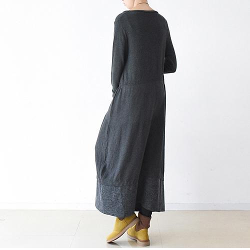 original winter fine cotton dresses dark gray knit maxi dresses oversized knit - Omychic