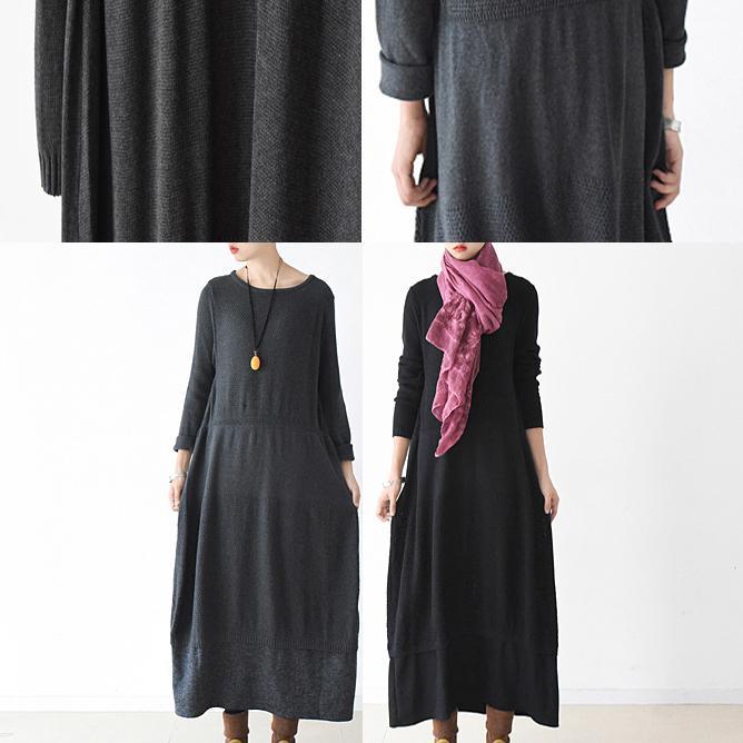 original winter fine cotton dresses dark gray knit maxi dresses oversized knit - Omychic