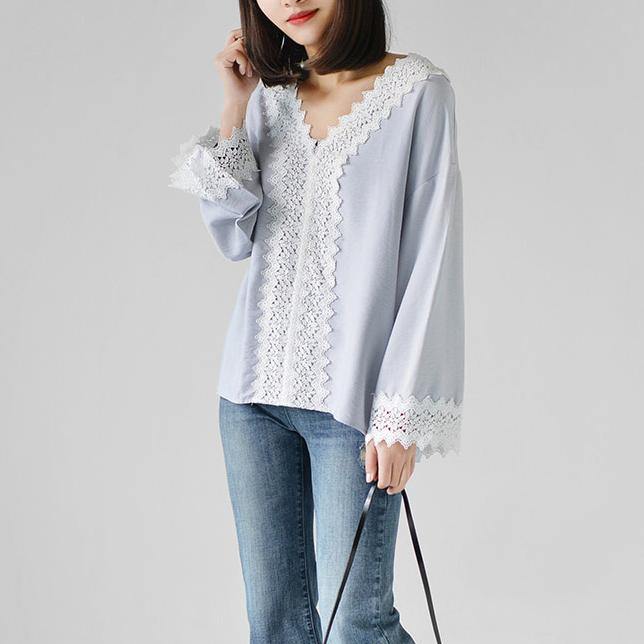 pale blue Summer chiffon blouse oversize women top shirt - Omychic