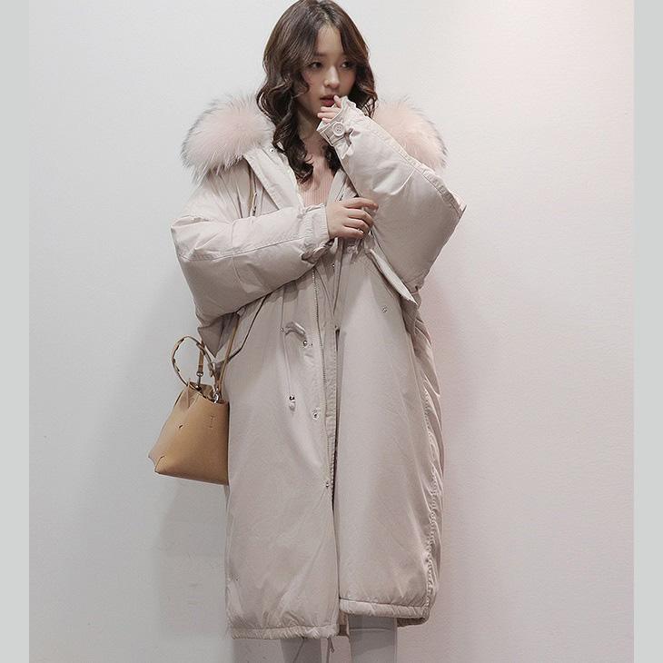 pink duck down coat oversize hooded down jacket loose winter outwear - Omychic