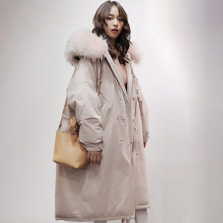 pink duck down coat oversize hooded down jacket loose winter outwear - Omychic