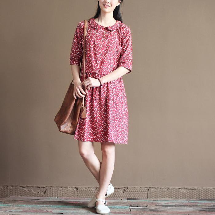 pink retro fit flare dresses summer cotton dress plus size sundresses - Omychic