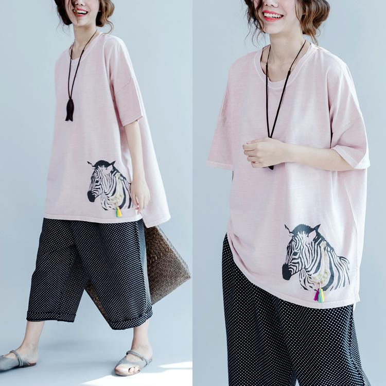 pink zebra print caual summer t shirt blouses tops 2017 - Omychic