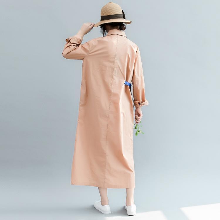 plus size clothing Turn-down Collar side open gown vintage long sleeve tie waist dresses - Omychic