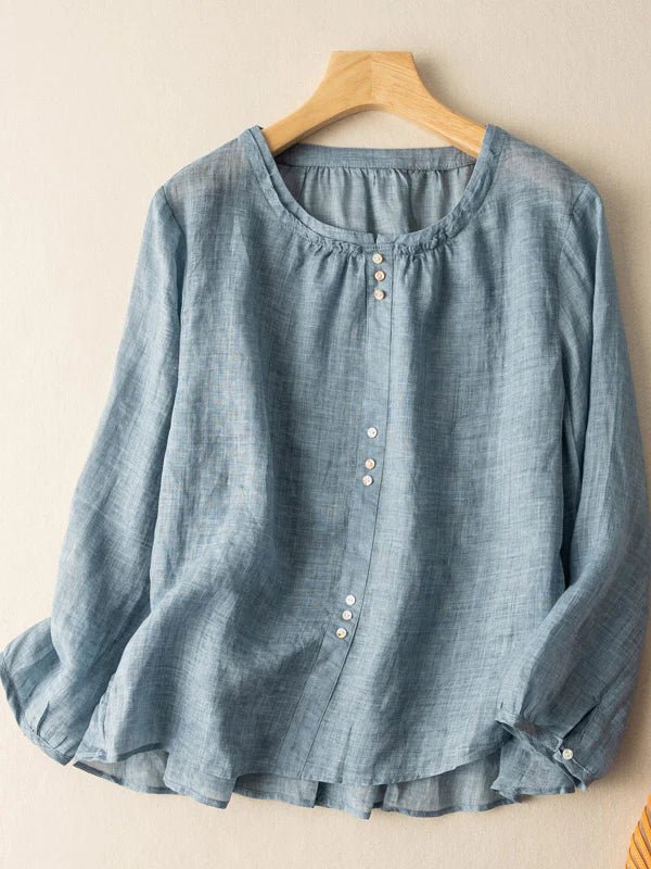 2023 Crew Neck Long Sleeve Casual Linen Top