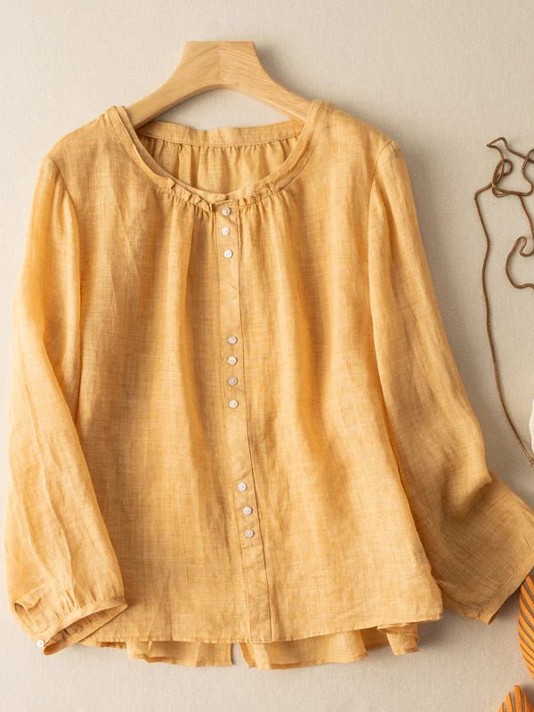 2023 Crew Neck Long Sleeve Casual Linen Top