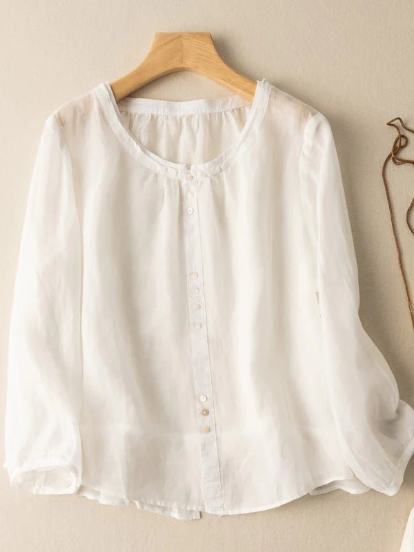 2023 Crew Neck Long Sleeve Casual Linen Top