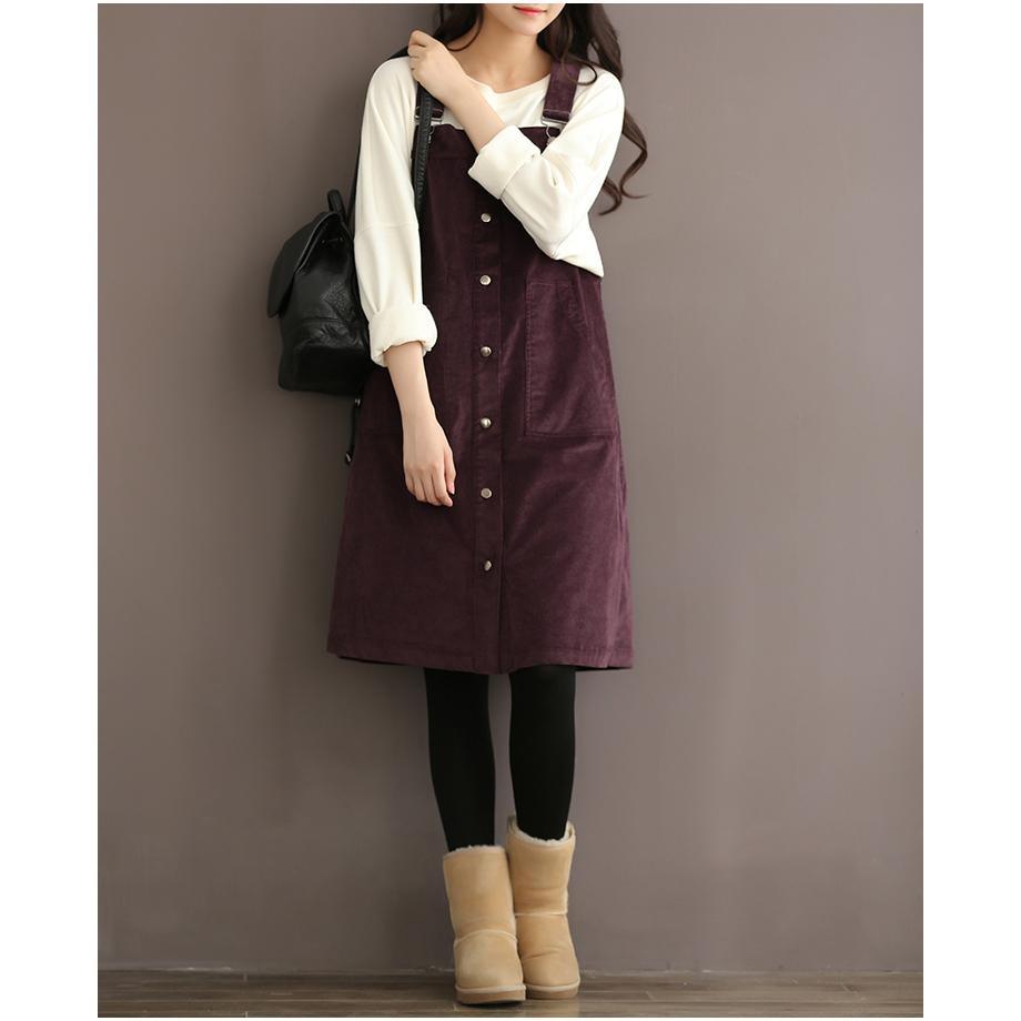 purple causal cotton strap dress spring shift dresses - Omychic