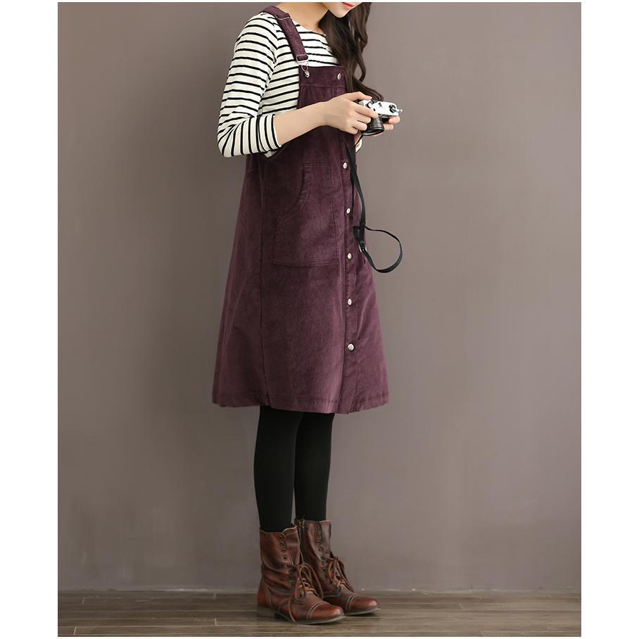 purple causal cotton strap dress spring shift dresses - Omychic