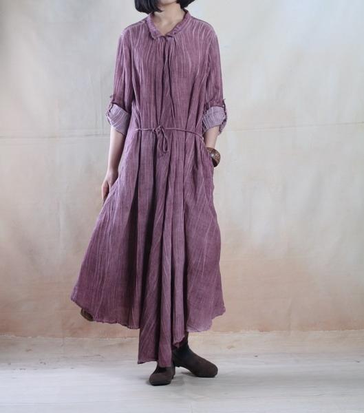 purple long linen maxi dress spring linen cardigan - Omychic