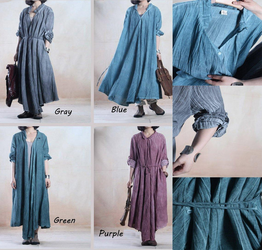 purple long linen maxi dress spring linen cardigan - Omychic