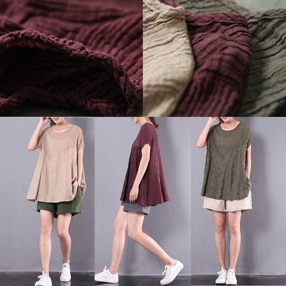 purple red summer casual linen t shirt loose stylish cute tops - Omychic