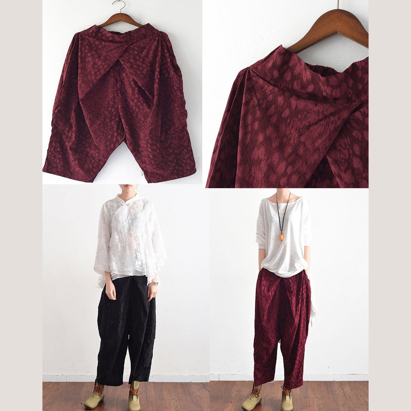 red asymmetric cotton harem pants oversize vintage pants - Omychic