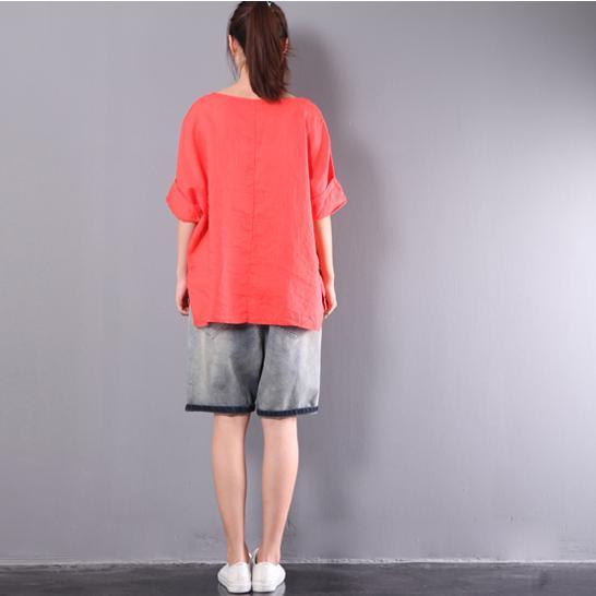red  cartoon  casual cotton blouse oversize stylish tops short sleeve t shirt - Omychic