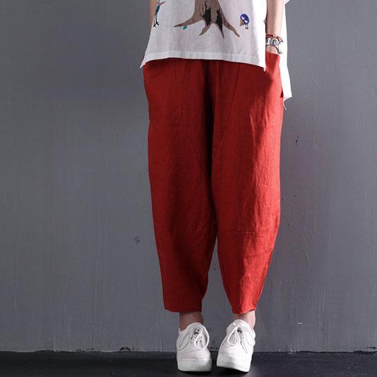 red classic linen summer women pants trousers - Omychic