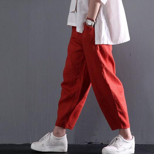 red classic linen summer women pants trousers - Omychic