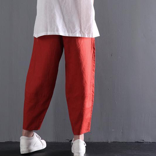 red classic linen summer women pants trousers - Omychic