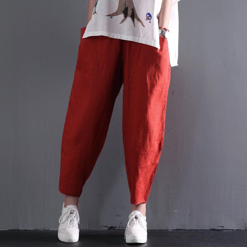 red classic linen summer women pants trousers - Omychic