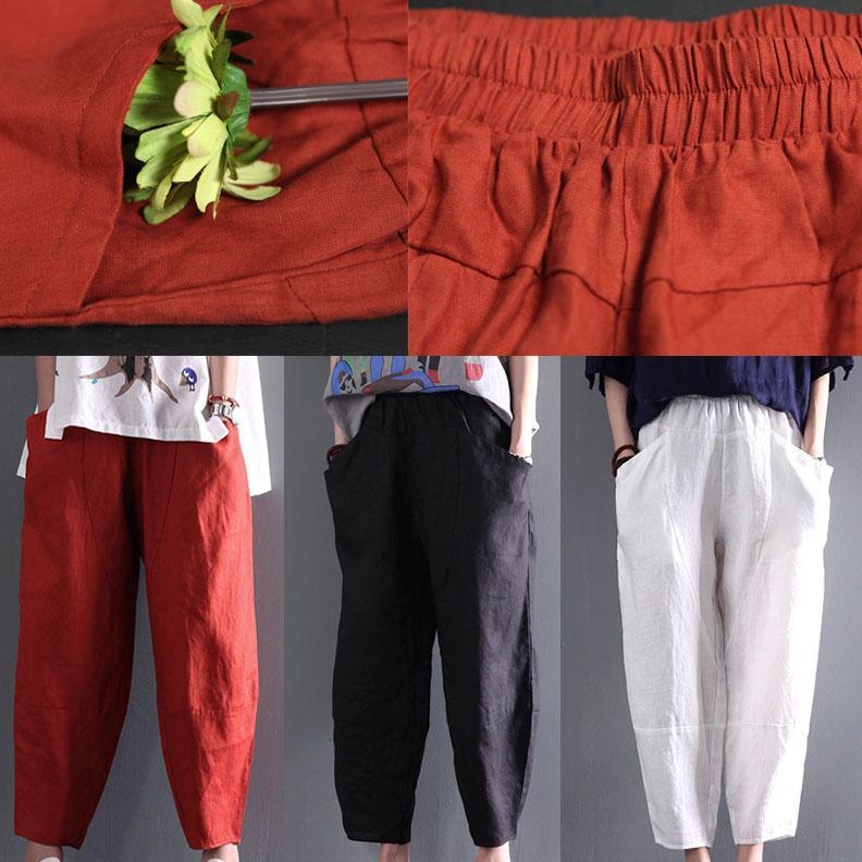 red classic linen summer women pants trousers - Omychic