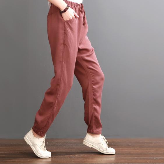red pants burgundy silk crop pants - Omychic