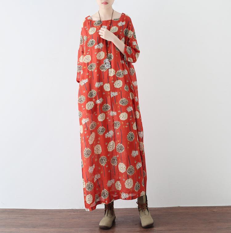 Red Prints Vintage Chiffon Dresses Oversize Casual Bracelet Sleeve Maxi Dress 2021 Trend Gown  ( Limited Stock) - Omychic