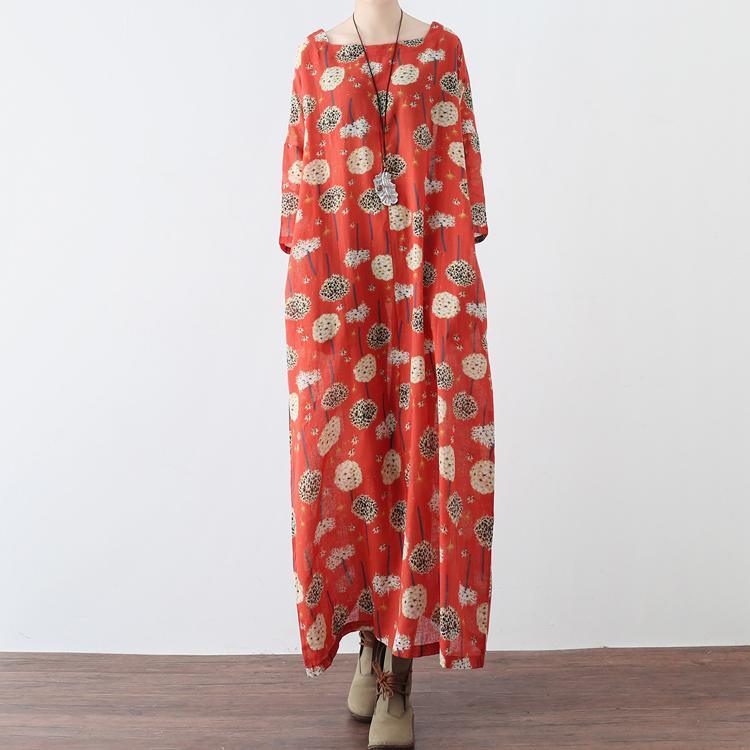 Red Prints Vintage Chiffon Dresses Oversize Casual Bracelet Sleeve Maxi Dress 2021 Trend Gown  ( Limited Stock) - Omychic