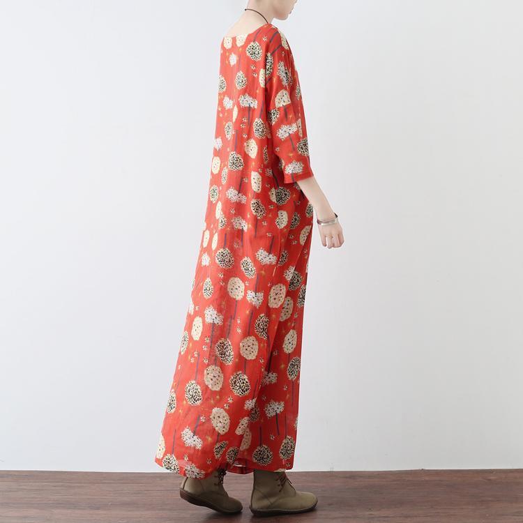 Red Prints Vintage Chiffon Dresses Oversize Casual Bracelet Sleeve Maxi Dress 2021 Trend Gown  ( Limited Stock) - Omychic