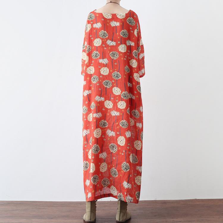 Red Prints Vintage Chiffon Dresses Oversize Casual Bracelet Sleeve Maxi Dress 2021 Trend Gown  ( Limited Stock) - Omychic