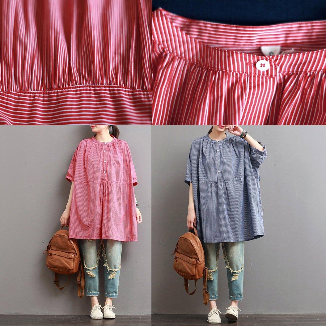red striped tops summer casual  cotton blouse plus size shirts - Omychic
