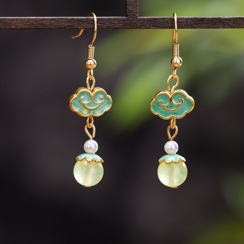 Retro Shell Beads Chalcedony Earrings