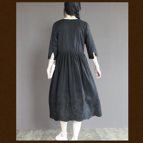 black cotton dress long maxi dresses retro half sleeve - Omychic